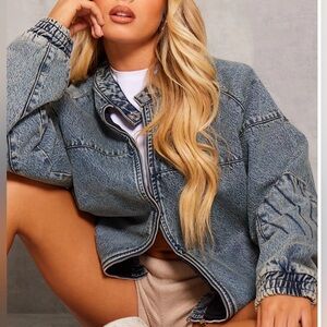 Vintage Wash Zip Up Denim Bomber Jacket